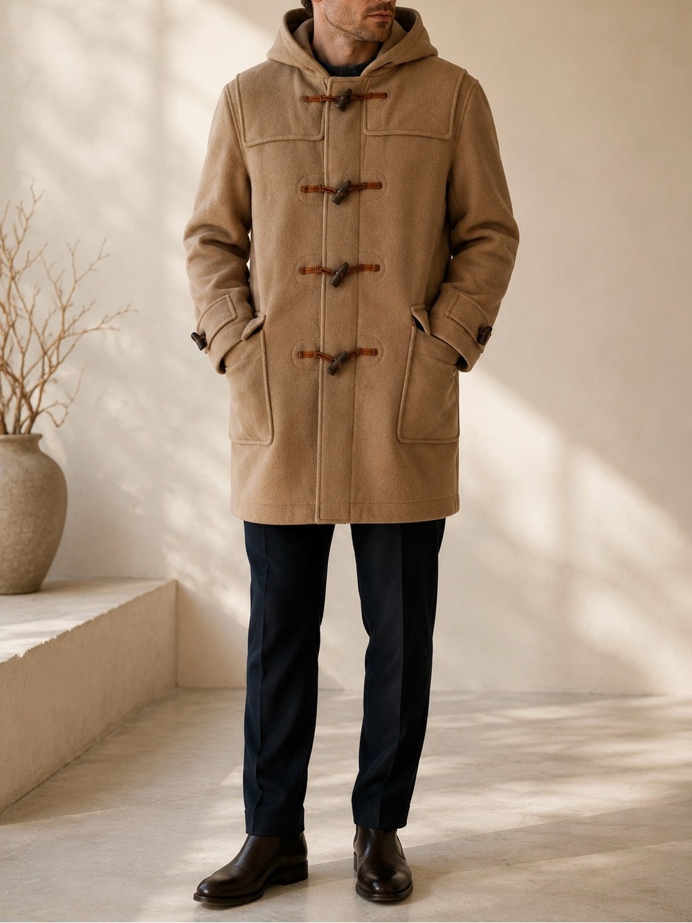 Classic Hooded Duffle Coat in Camel